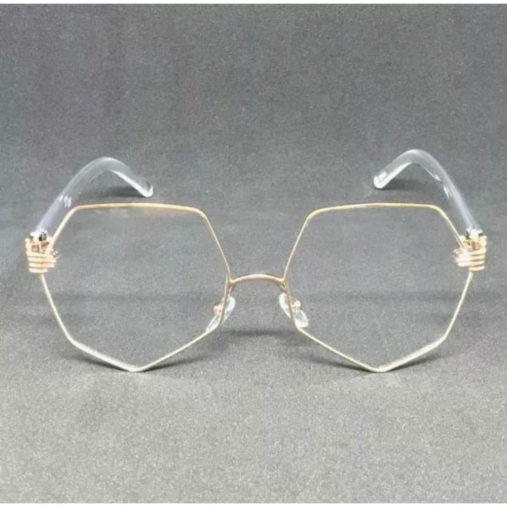 CLASSIC VINTAGE RETRO Style Clear Lens EYE GLASSES Unique Gold Transparent Frame - Picture 2 of 3